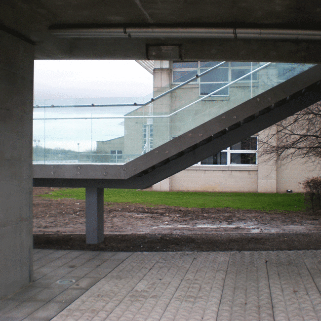 Commercial steel stair external glass balustrade design