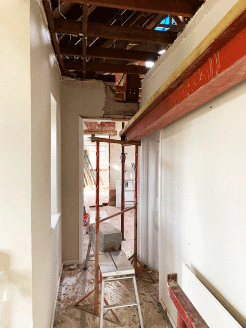 Structural steelwork beams inside house