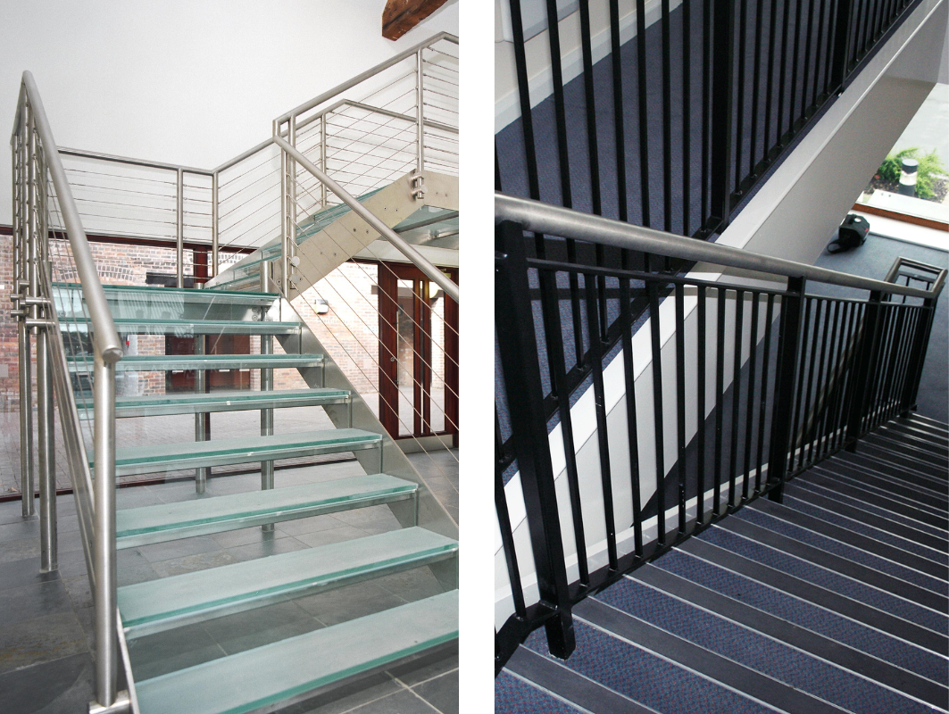 Bespoke Balustrade Infills - A glass balustrade infill and a steel balustrade infill
